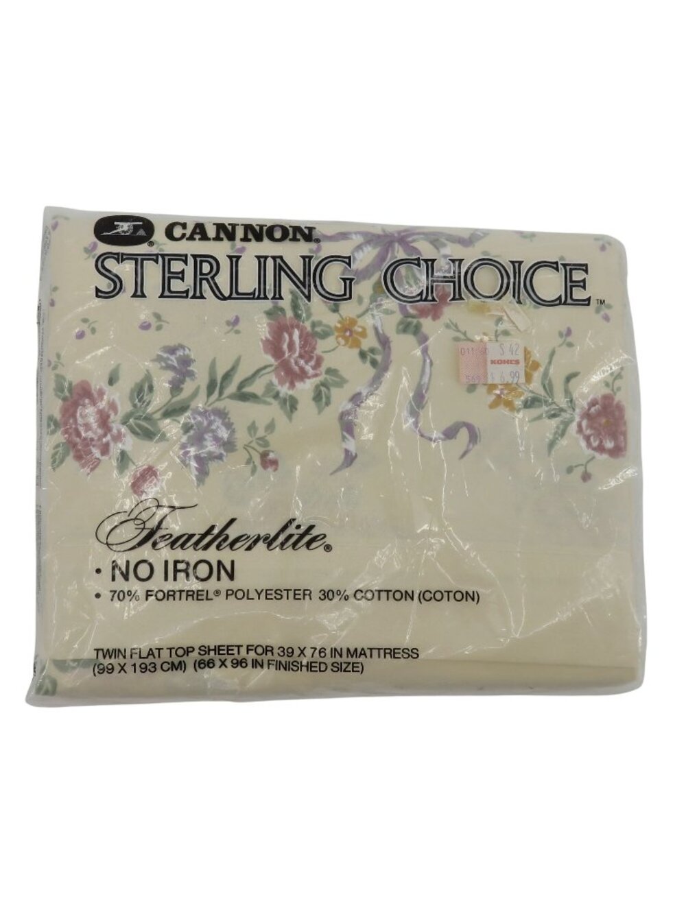 NEW Vintage Cannon TWIN Flat Top Sheet Floral Flower Bow Featherlite No Iron